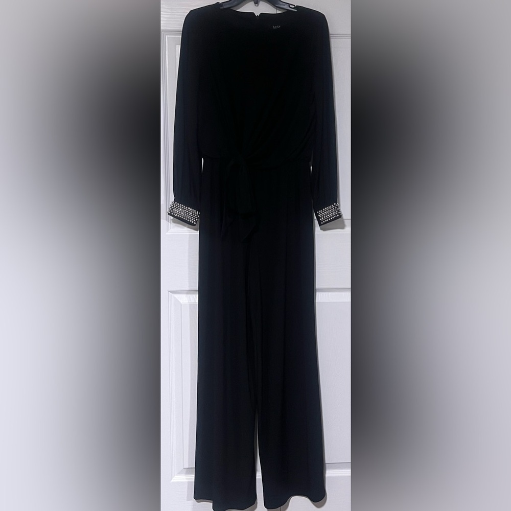 MSK Rhinestone Embellished Long Sleeved Wide Leg Jumpsuit - Picture 2 of 5